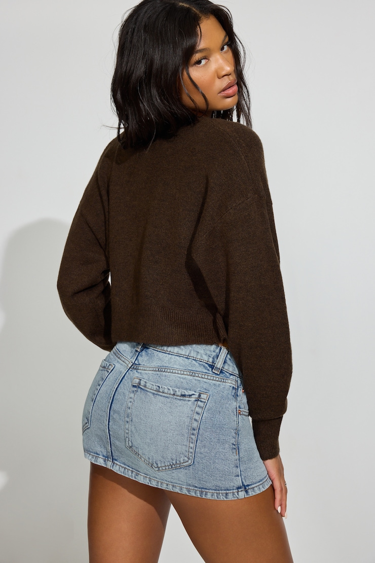 Renee Spongy Cropped Cardigan Brown - Image 4