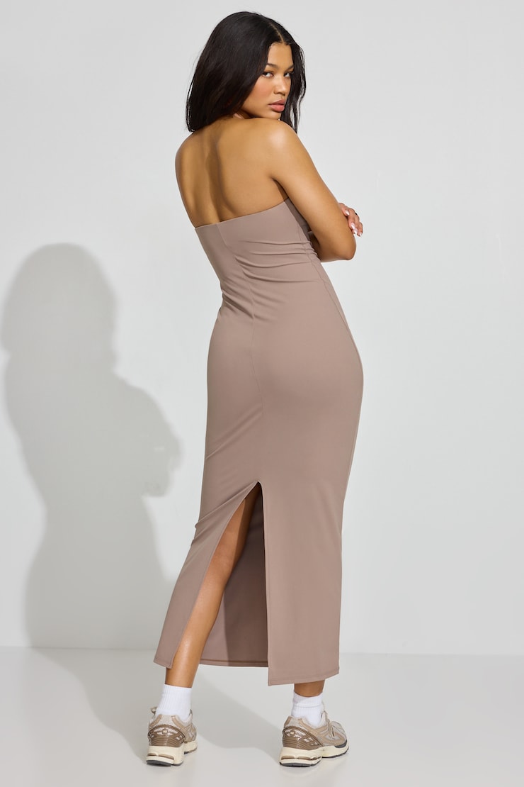 Sleek Maxi Tube Dress Beige - Image 3