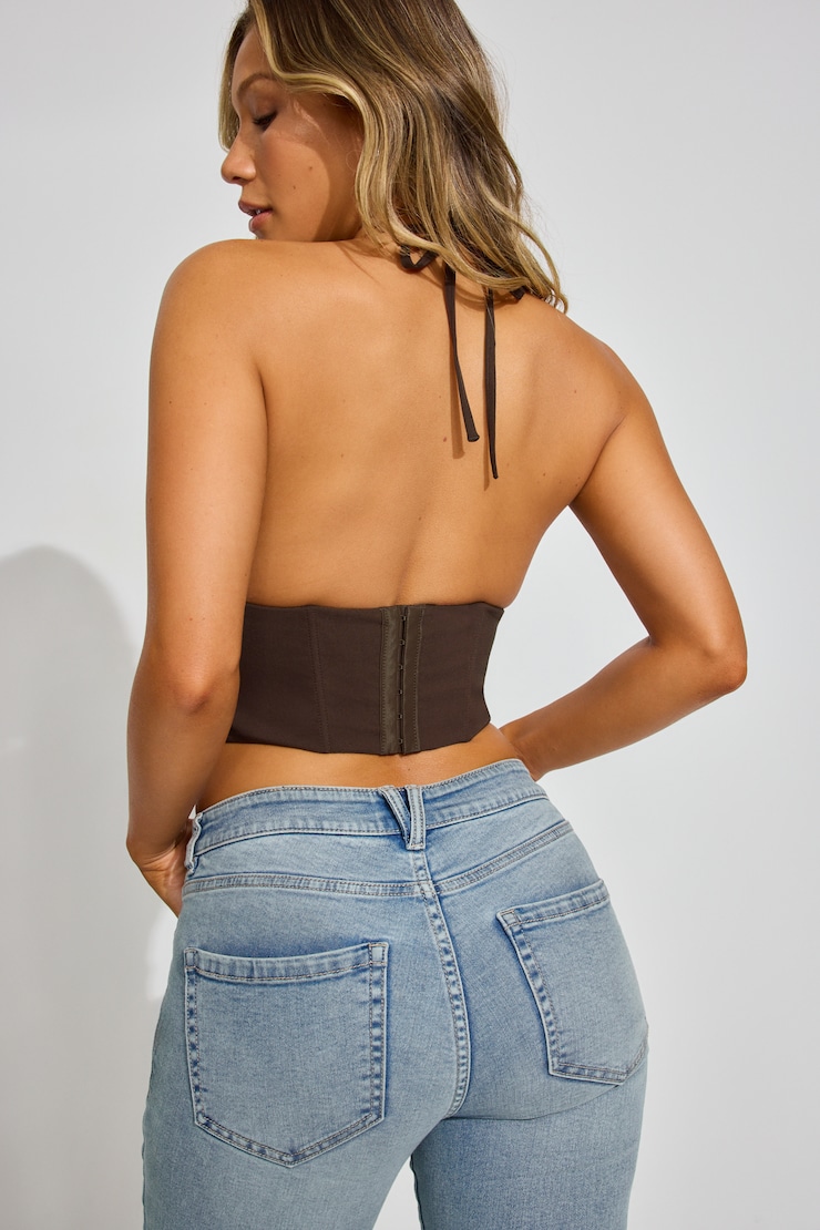 Hannah Lace Halter Corset Top Brown - Image 3