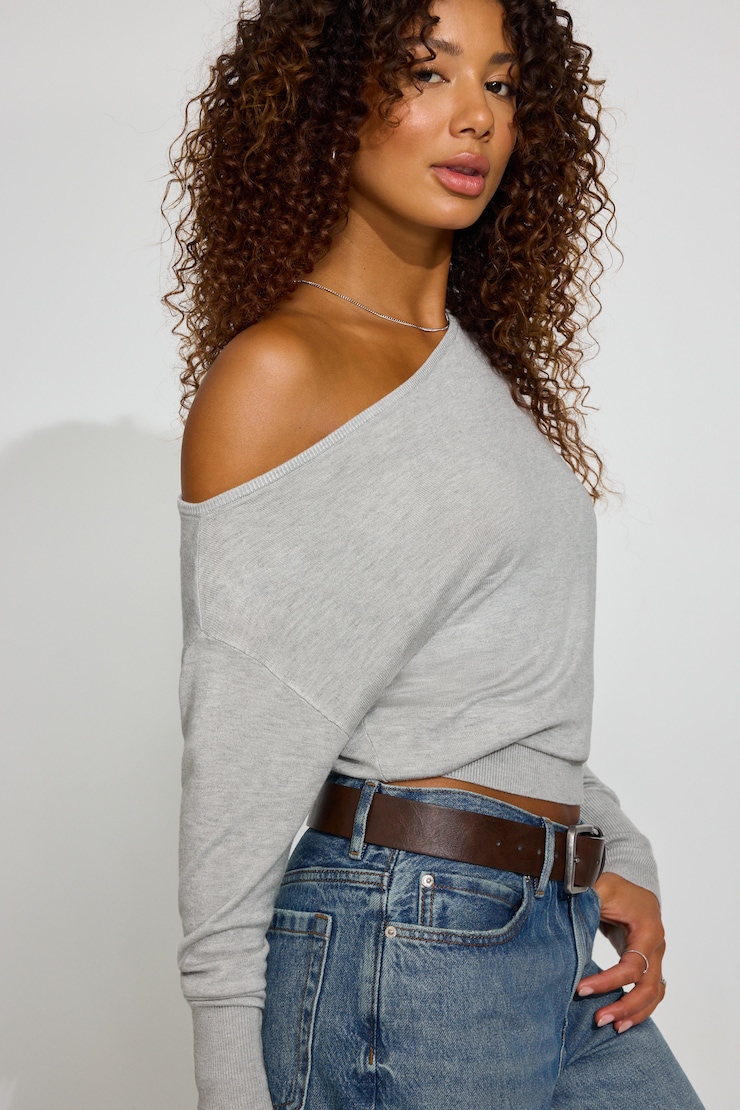 Rae Asymmetric Fine Sweater Gray
