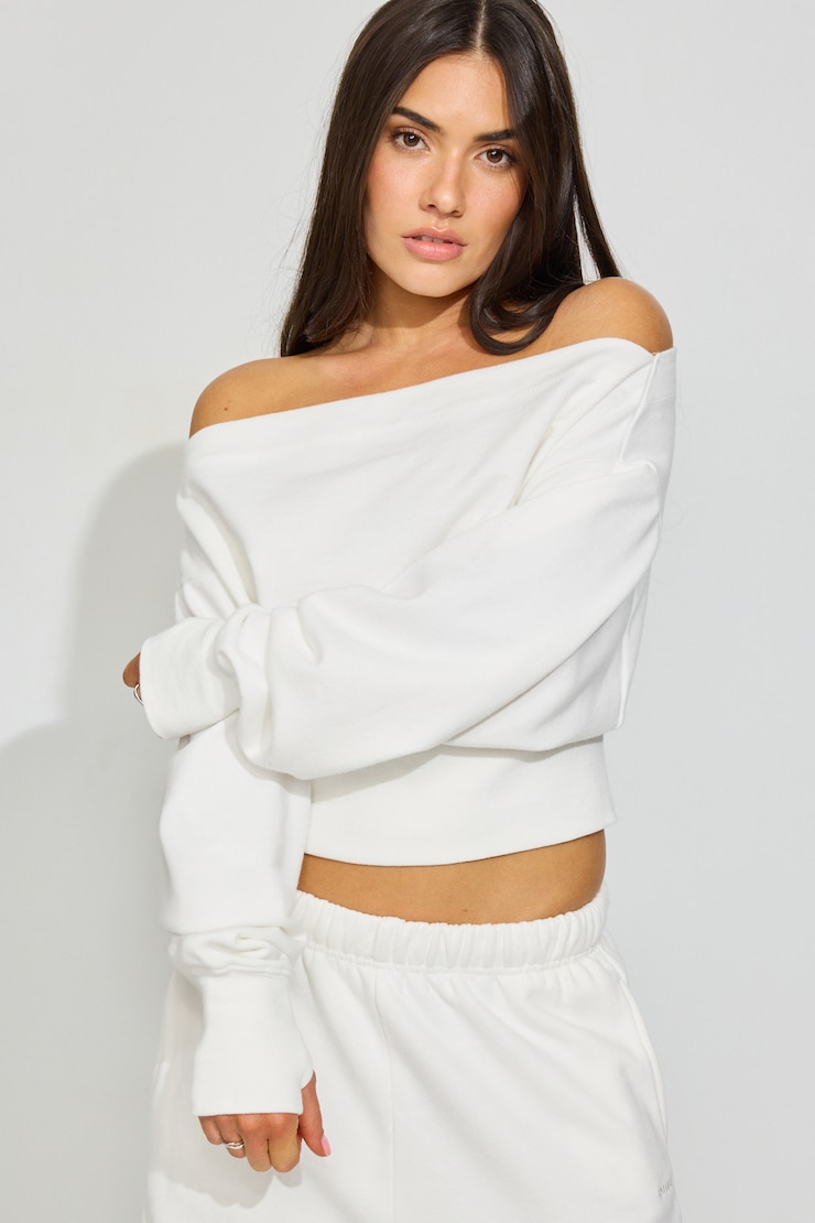 SoftTerry Rib Off Shoulder Sweater White