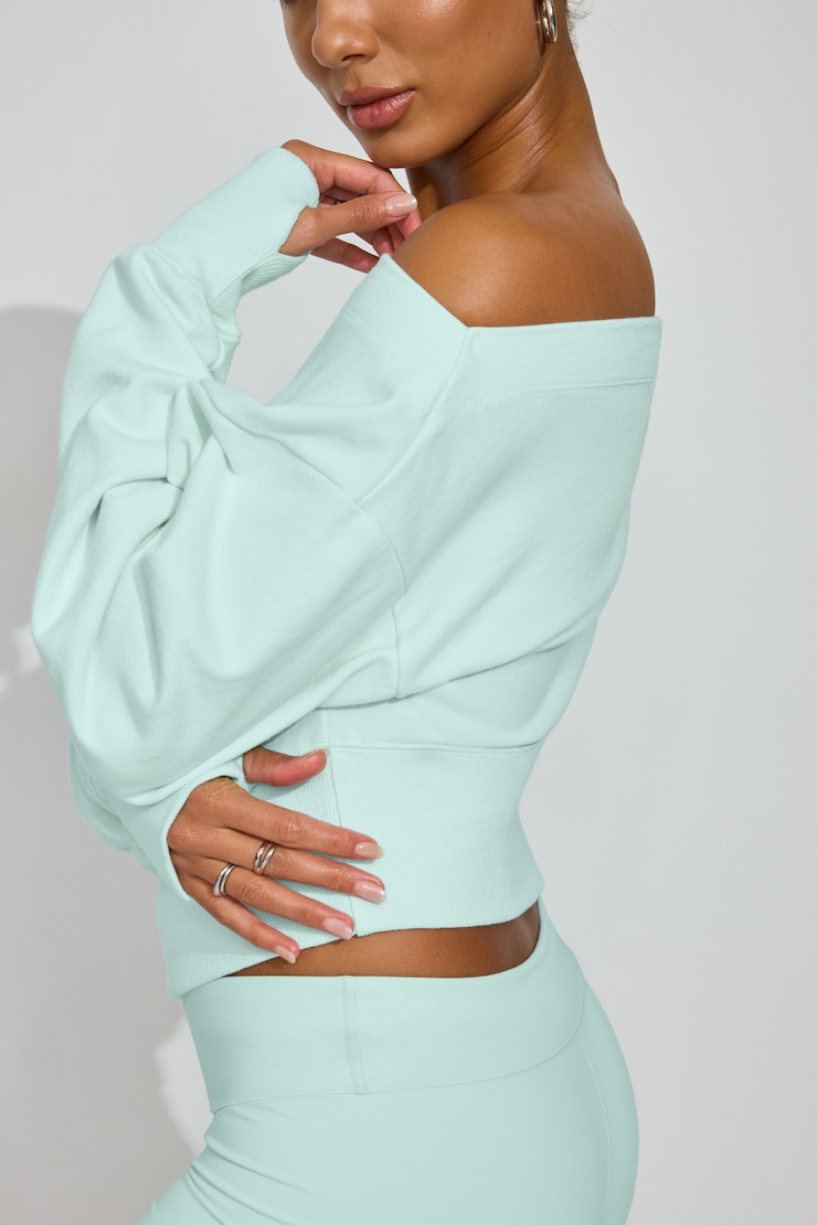 SoftTerry Rib Off Shoulder Sweater Blue - Image 2