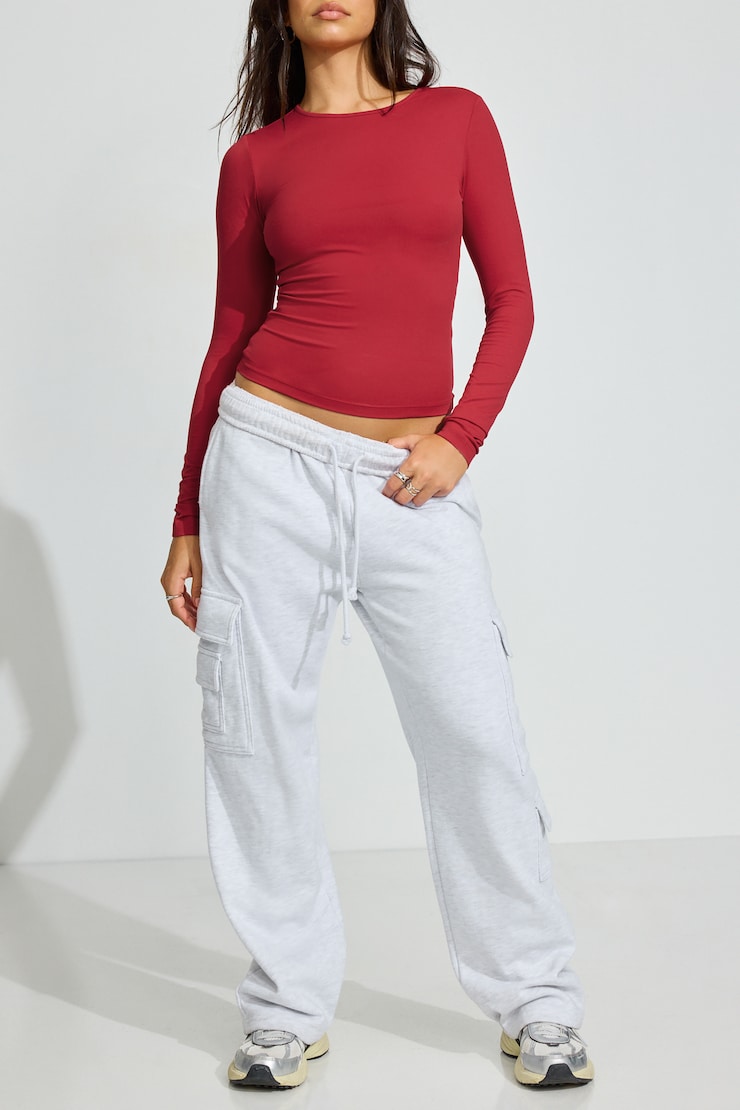 Sleek Crewneck Long Sleeve Top Red - Image 2