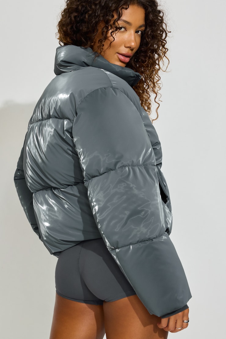 Shiny Puffer Jacket Gray