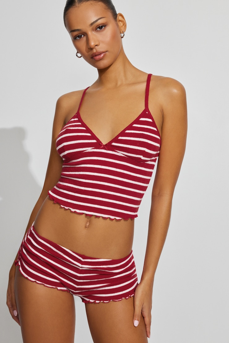 Pointelle Ruched Tiny Shorts Red - Image 2