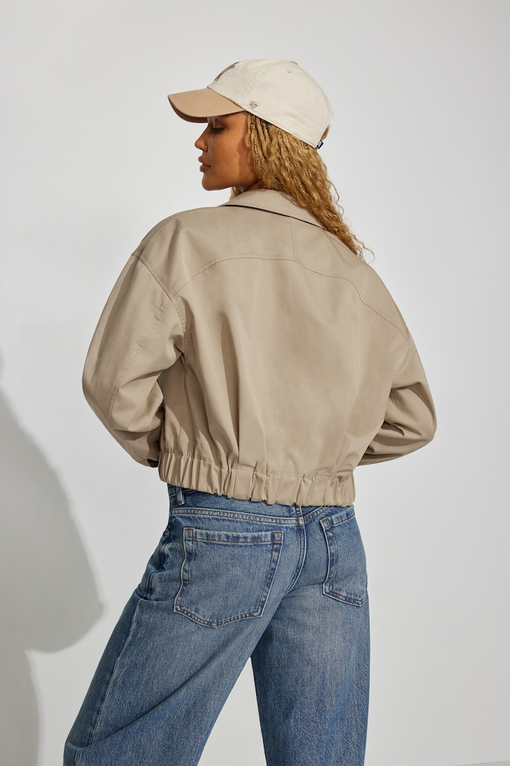 Crop Twill Bomber Jacket Beige - Image 3