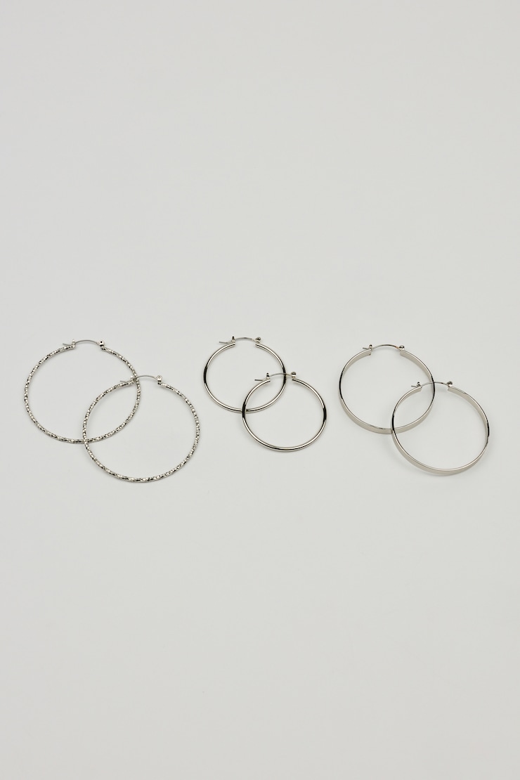 3 Pack Smooth & Textured Hoop Earrings Gray - Image 4