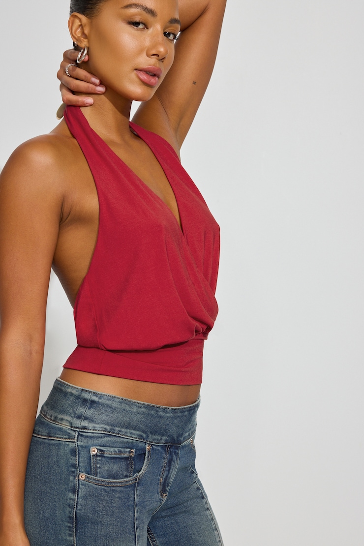 Smooth Surplice Halter Top Red - Image 3
