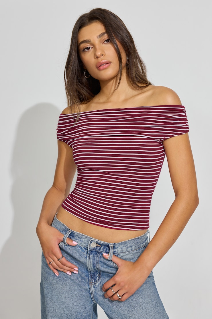 Smooth Off Shoulder Top Navy
