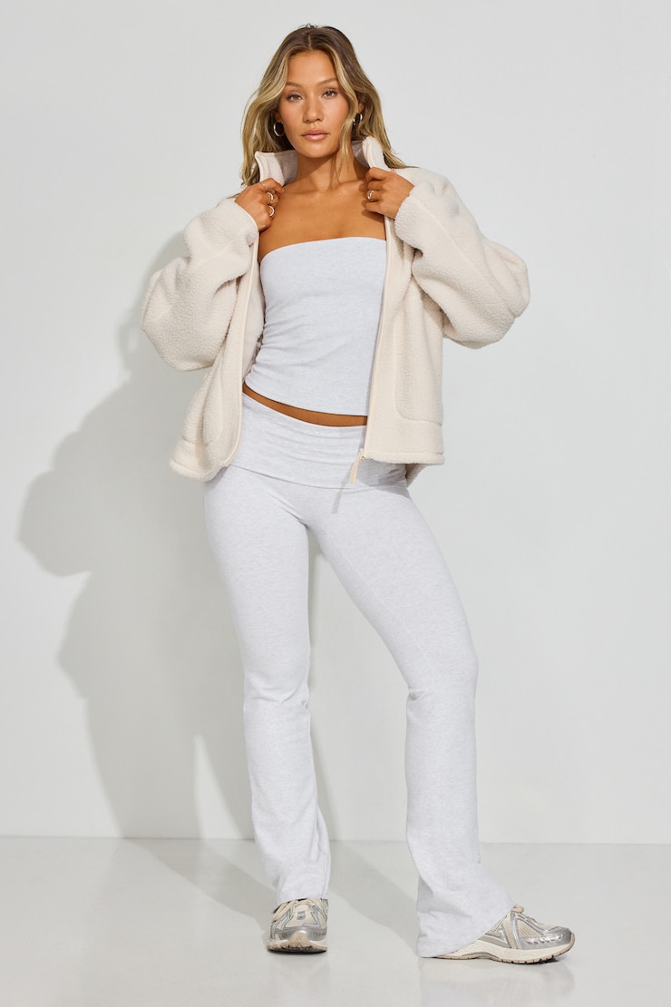 Sherpa Fleece Full Zip Jacket White - Image 2