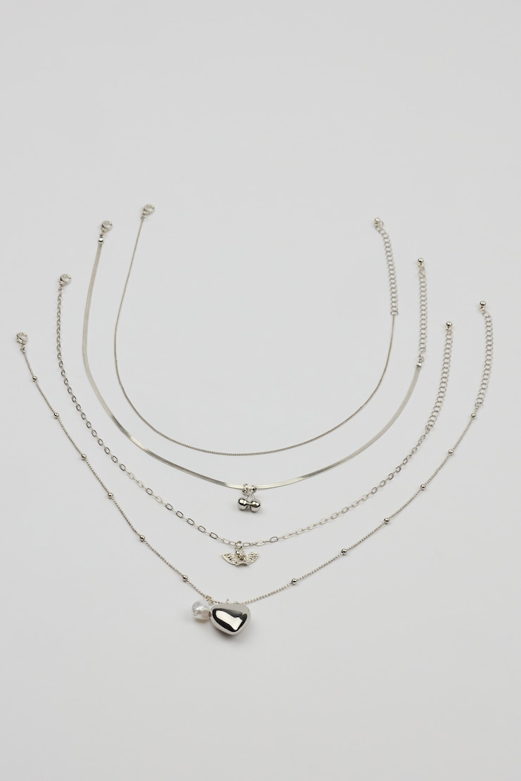 Set of 4 Angel and Cherry Pendant Necklaces Gray - Image 3