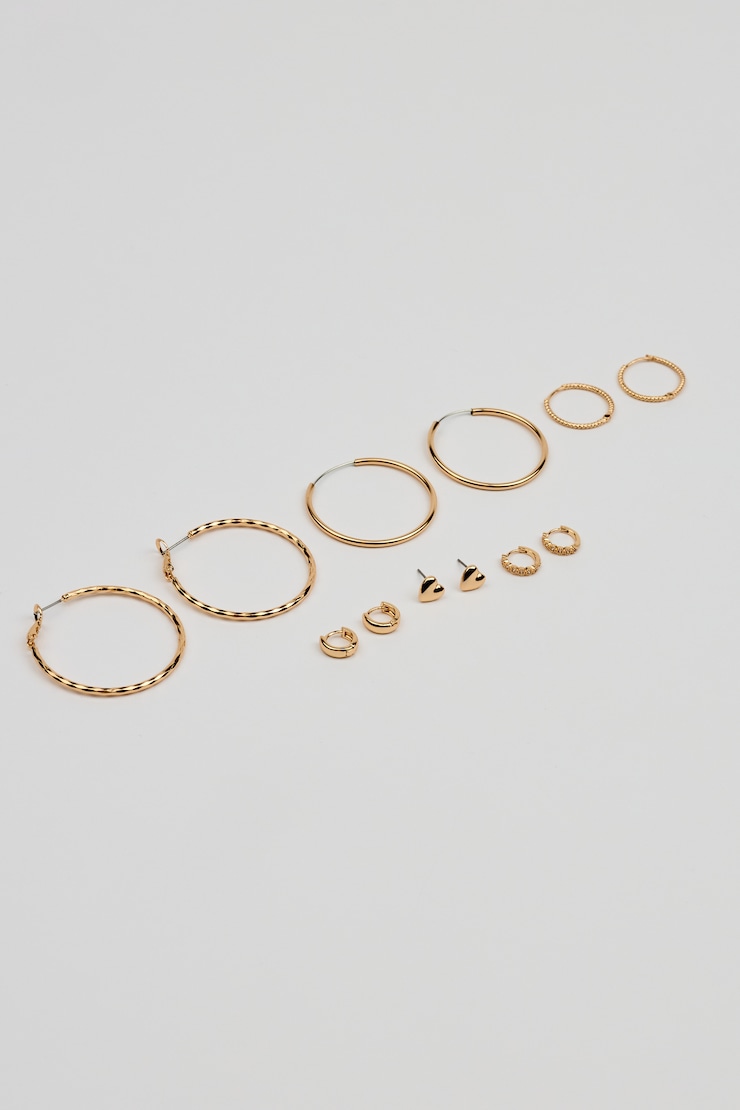 6 Pack of Mini Studs & Thin Hoop Earrings Yellow - Image 2