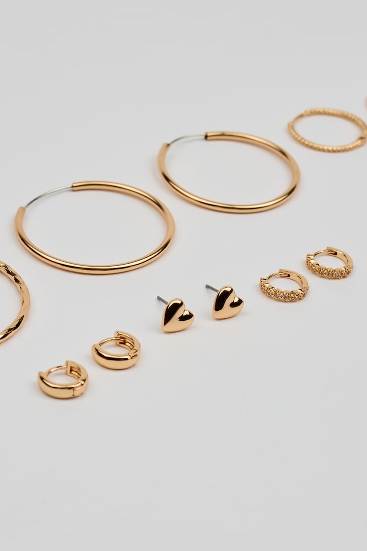 6 Pack of Mini Studs & Thin Hoop Earrings Yellow - Image 4