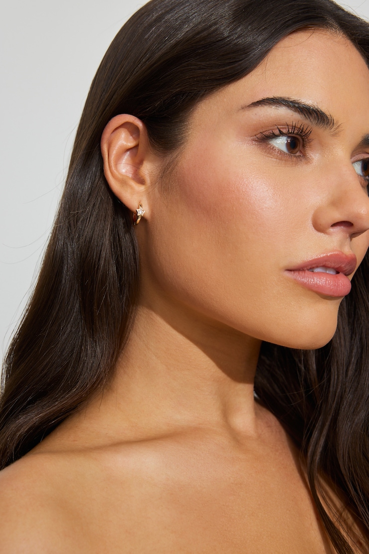 3 Pack Mini Stars & Gem Hoop Earrings White