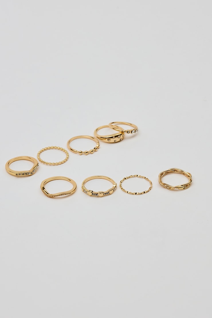 Set of 9 Gemmed & Textured Rings White - Image 4