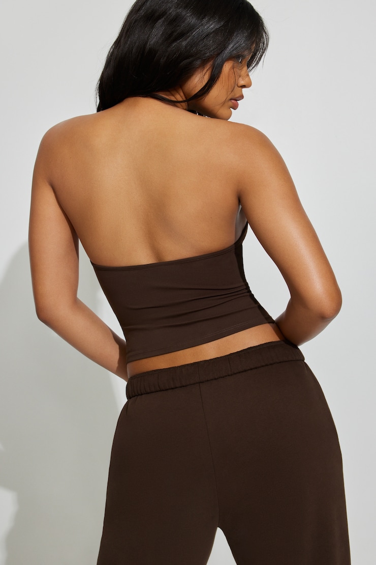 Sleek Plunge Halter Top Brown - Image 3